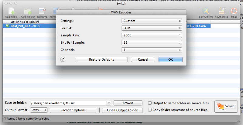 audio conversion settings