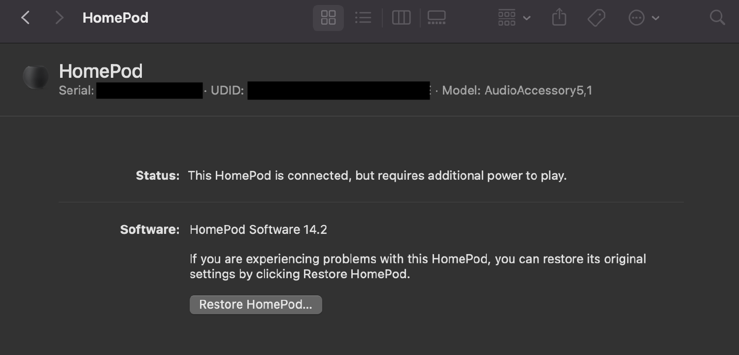 Mac Finder showing Mini with OS version 14.2